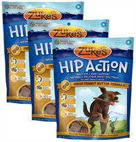 3 Packs Zuke's Hip Action with added Glucosamine and Chondroitin - PEANUT BUTTER (18 oz)