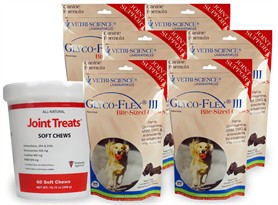 6 PACK Glyco Flex III (720 SOFT CHEWS) FREE Joint Treats