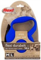 Flexi Durabelt Belt Retractable Leash - Medium/Large 77 lbs. - Blue 16 ft.