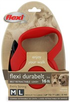 Flexi Durabelt Belt Retractable Leash - Medium/Large 77 lbs. - Red 16 ft.