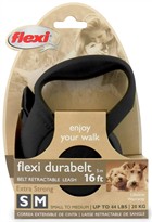 Flexi Durabelt Belt Retractable Leash - Small/Medium 44 lbs. - Black 16 ft.