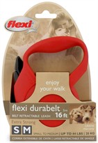 Flexi Durabelt Belt Retractable Leash - Small/Medium 44 lbs. - Red 16 ft.