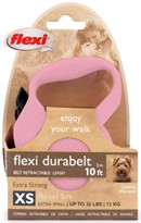 Flexi Durabelt Belt Retractable Leash - XSmall 26 lbs. - Pink/Rose 10 ft