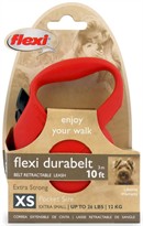 Flexi Durabelt Belt Retractable Leash - XSmall 26 lbs. - Red 10 ft