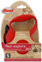 Flexi Explore Cord Retractable Leash - Small 26 lbs. - Red 23 ft.