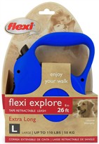 Flexi Explore Tape Retractable Leash - Large 110 lbs. - Blue 26 ft.