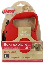 Flexi Explore Tape Retractable Leash - Large 110 lbs. - Red 26 ft.