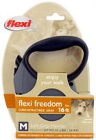 Flexi Freedom Cord Retractable Leash - Medium 44 lbs. - Granite Grey/Black 16 ft.