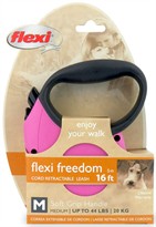 Flexi Freedom Cord Retractable Leash - Medium 44 lbs. - Pink/Black 16 ft.