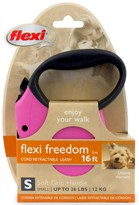 Flexi Freedom Cord Retractable Leash - Small 26 lbs. - Pink/Black 16 ft.