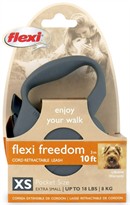 Flexi Freedom Cord Retractable Leash - XSmall 18 lbs. - Granite Grey 10 ft.