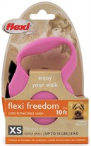 Flexi Freedom Cord Retractable Leash - XSmall 18 lbs. - Pink - Rose 10 ft.