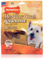 Nylabone Healthy Coat Rawhide Omega Fatty Acids - Beef (32 regular sticks)