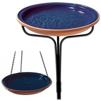 Sunswept Terra Cotta Royal Blue Standing Birdbath