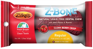 Zukes Z-Bones Edible Dental Chews Regular Clean Cherry Berry (1.5 oz)
